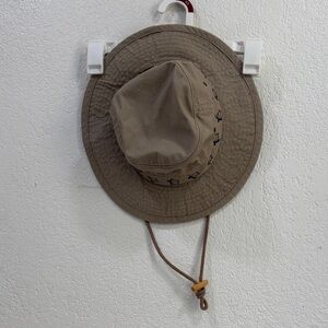 Men's Tan Canvas Bucket Sun Hat and Turtles with Chin Cord 100% Cotton